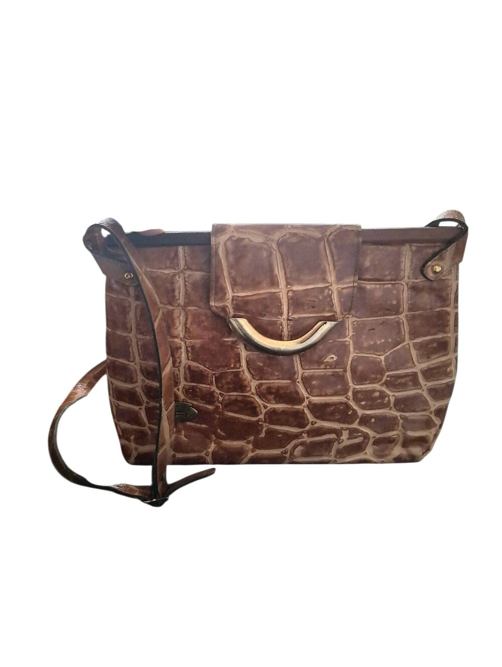 Vintage Etienne Aigner Brown Giraffe Print Croc Embossed Leather Purse